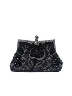 Vintage Beaded Sequin Evening Clutch Floral Bridal Wedding Purse